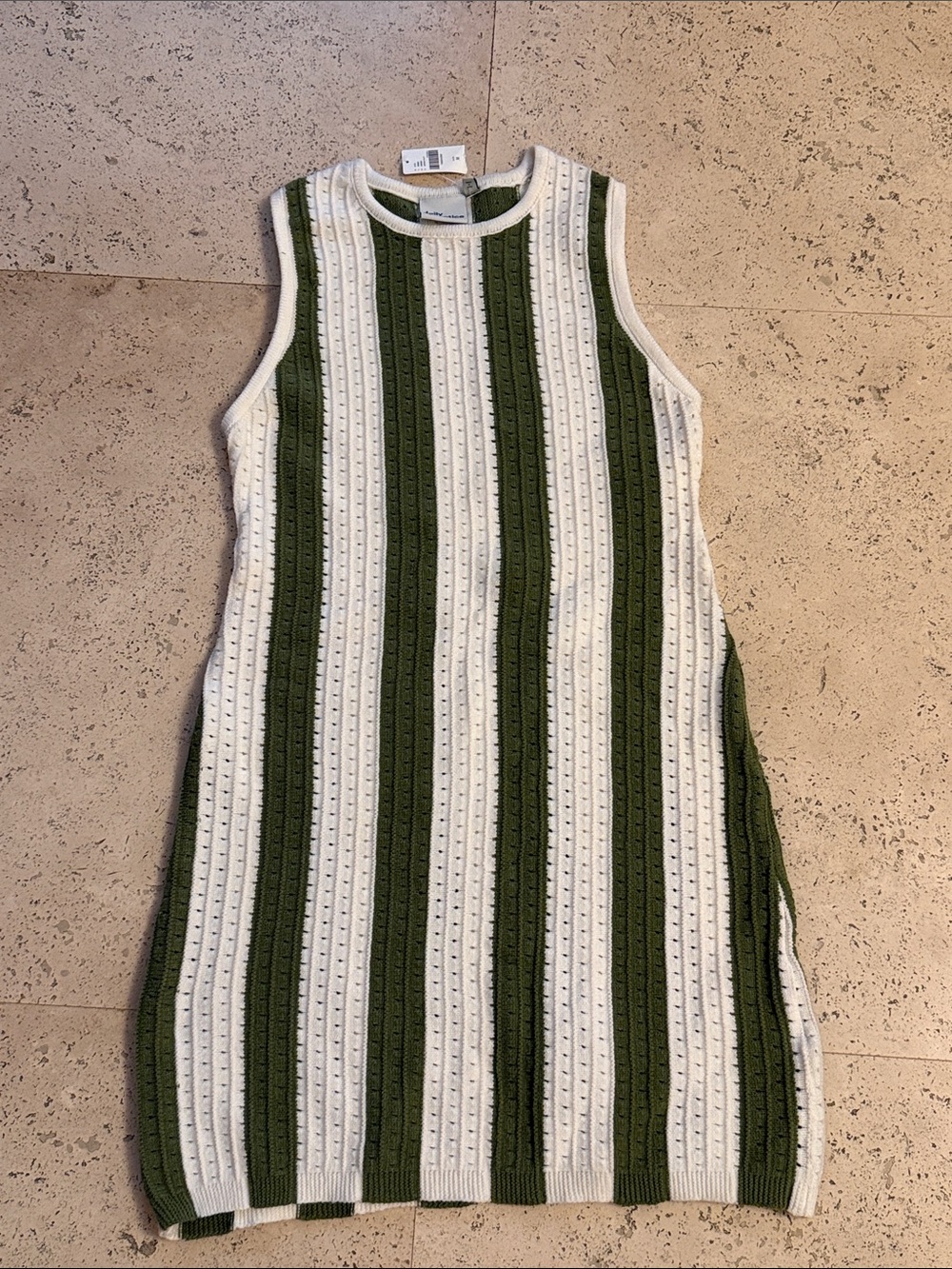 Daily Practice — Sleeveless Knit Stripe Dress - Green & Cream